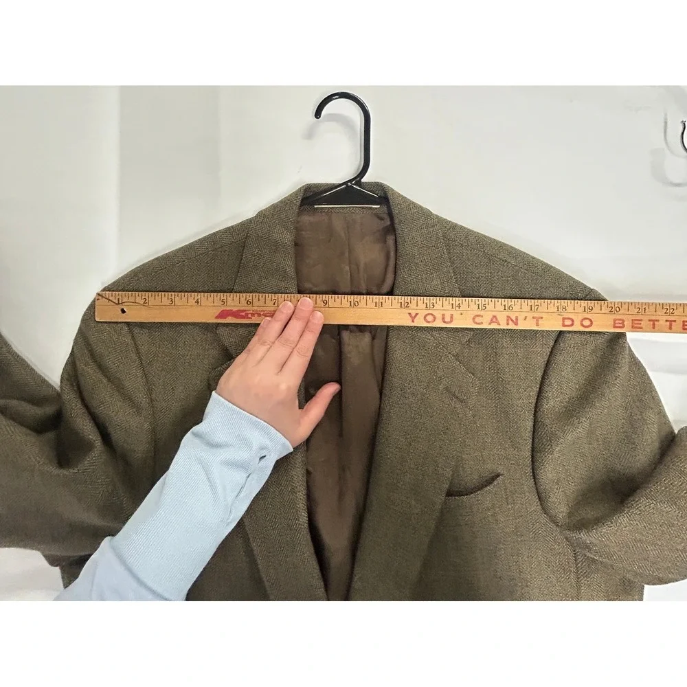 Chaps Ralph Lauren Wool Windowpane Blazer 42 Tall Brown Dark Academia Professor‎